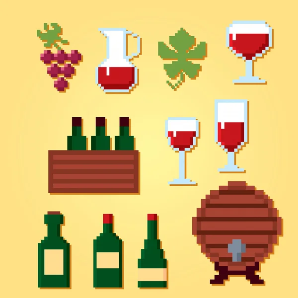 Wijnbouw productie pixel icons set — Stockvector