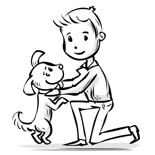 Young man playing with the dog. — Stock Vector
