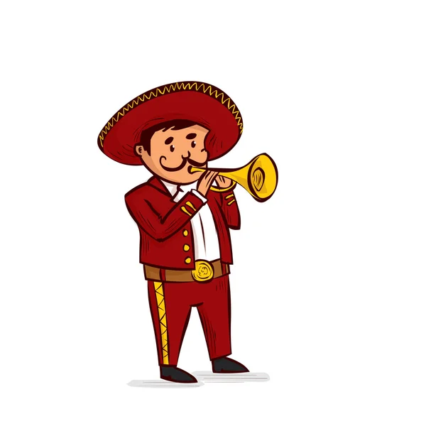 Mexicain mariachi homme jouer sur trompette . — Image vectorielle