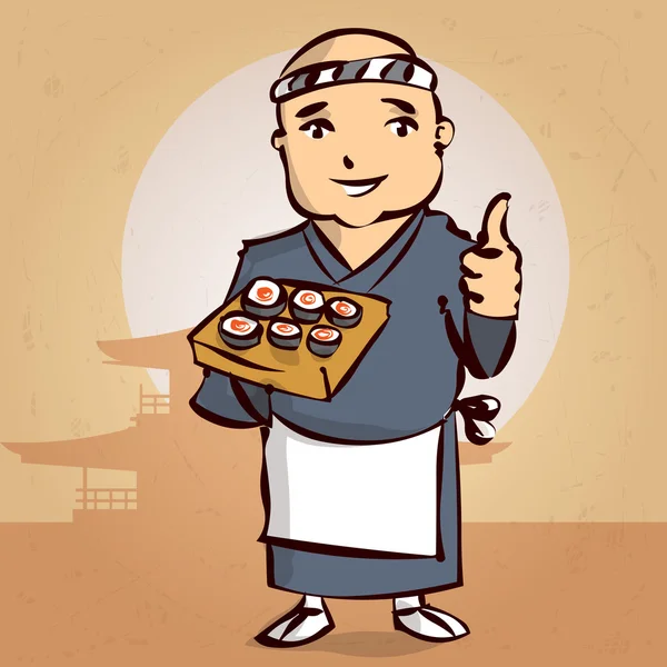 Смешной японский суши-шеф — стоковый вектор