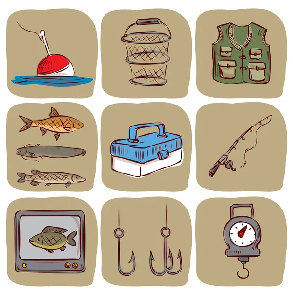 Conjunto de iconos de pesca . — Vector de stock