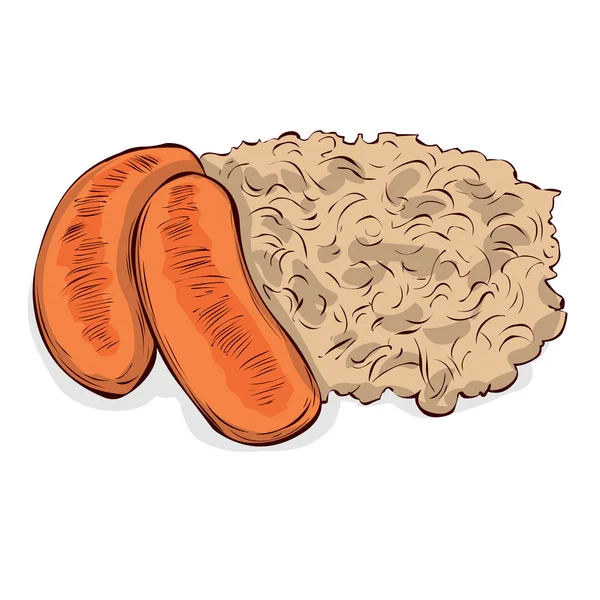 Plate of sausages and sauerkraut. — Stock Vector