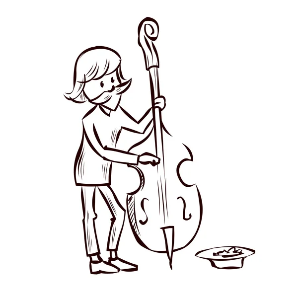 Уличный музыкант играет на контрабасе . — стоковый вектор