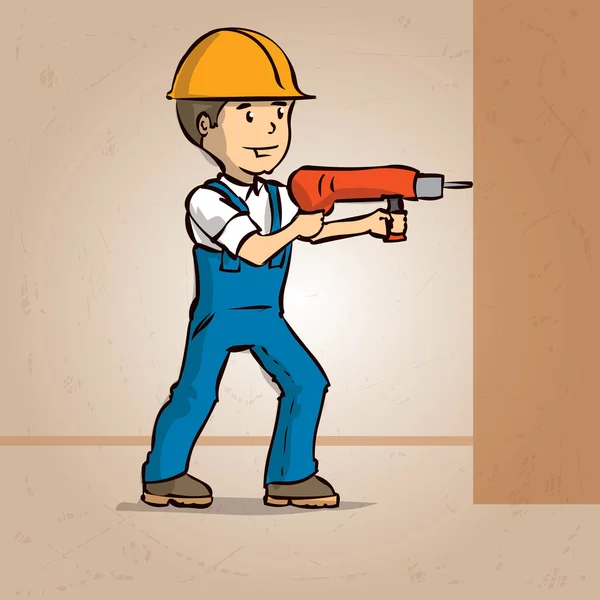 Handyman drilling wall — Stock Vector