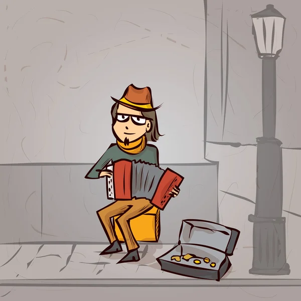 Уличный музыкант играет на аккордеоне . — стоковый вектор