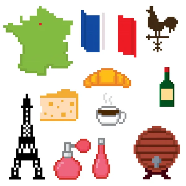 France culture symbols icons set — Stock Vector