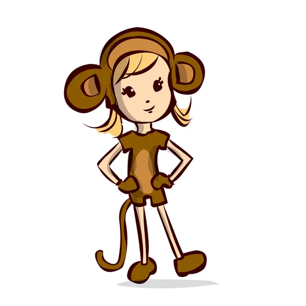 Menina bonito em um traje de macaco —  Vetores de Stock