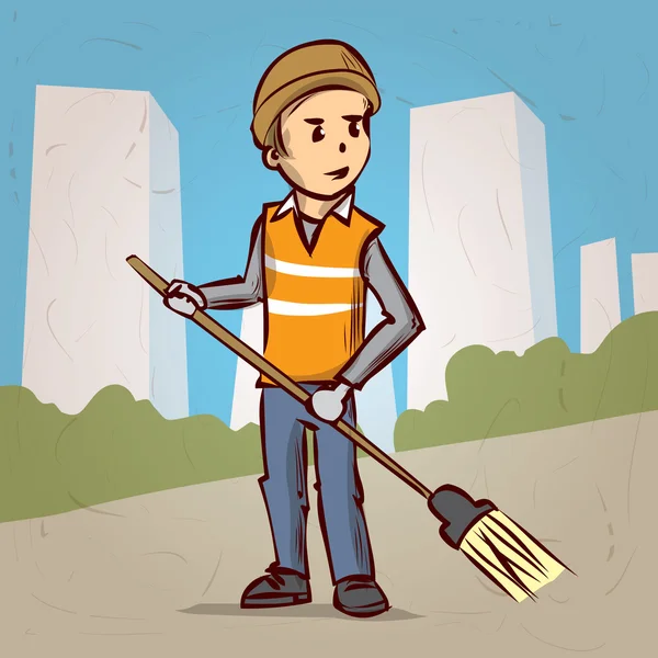 Street Sweeper at Work — Stock Vector