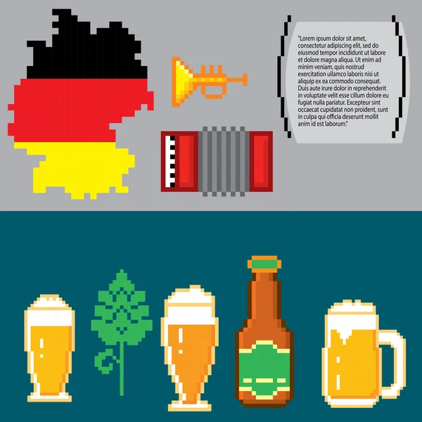 Duitse cultuur symbolen banners. Pixelart. — Stockvector