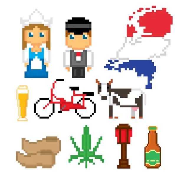 Pays-Bas symboles de la culture icônes ensemble — Image vectorielle