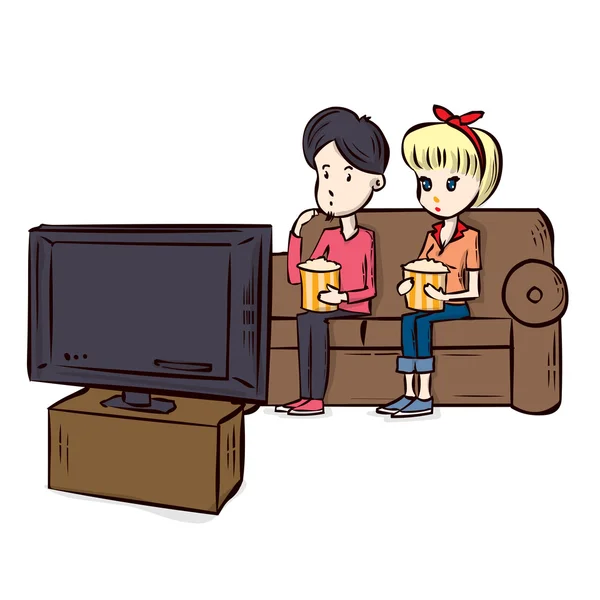 Kreslený pár sledování televize. — Stockový vektor