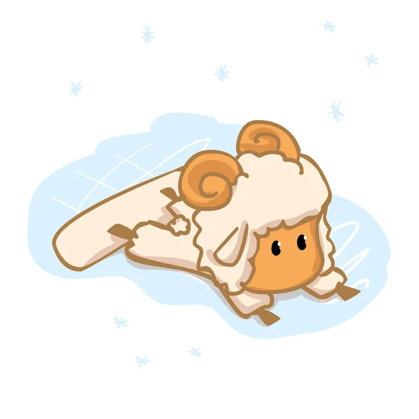 Cartoon Cute little lamb in winter — Stock Vector