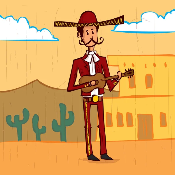 Mexican mariachi man playing on guitar. — Stock Vector