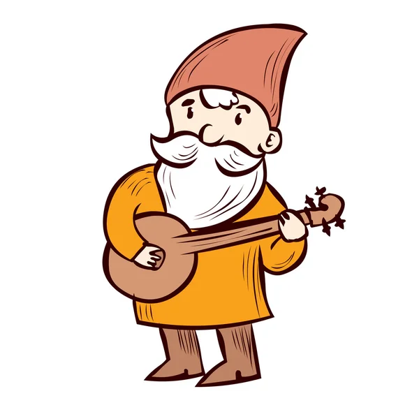 Kézzel rajzolt kert gnome játszik Mandalina. — Stock Vector