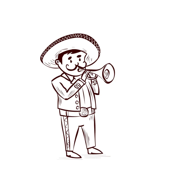 Mexican mariachi man playing on trumpet. — Stock Vector