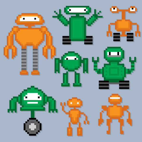 Мультфильм Роботы набор. Пиксельное искусство
.