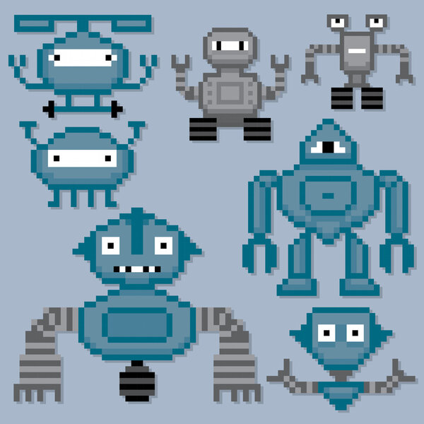 Мультфильм Роботы набор. Пиксельное искусство
.