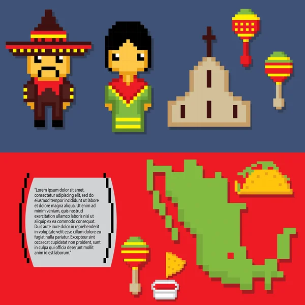 Mexikanische Kultur Banner Ikonen gesetzt — Stockvektor