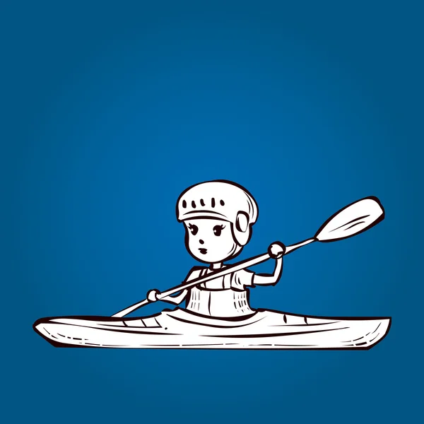 Una joven en un kayak . — Vector de stock