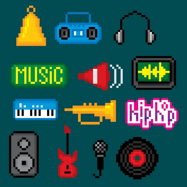 Conjunto de ícones musicais. Arte Pixel — Vetor de Stock