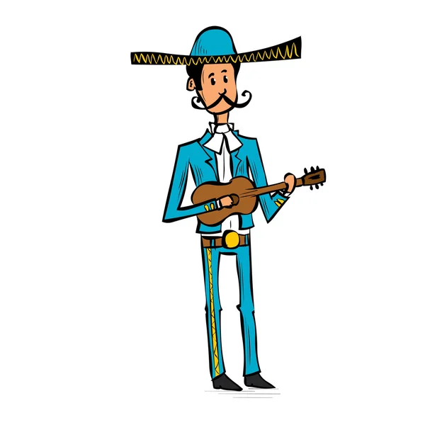 Mexikanischer Mariachi-Mann spielt auf der Gitarre. — Stockvektor