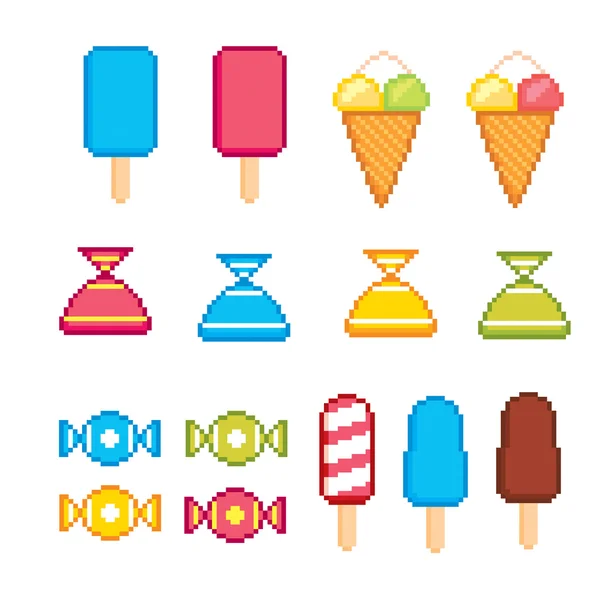 Set icone pixel dolci — Vettoriale Stock