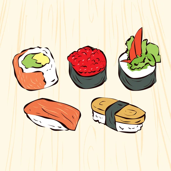 Traditionele Japanse sushi set. — Stockvector