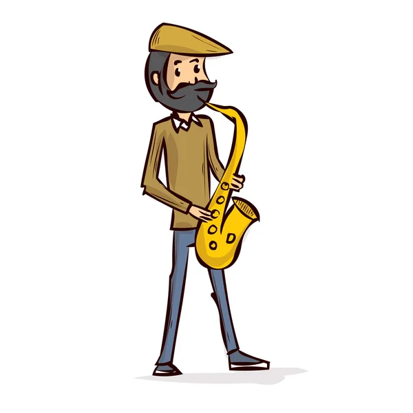 Straat muzikant speelt saxofoon. — Stockvector