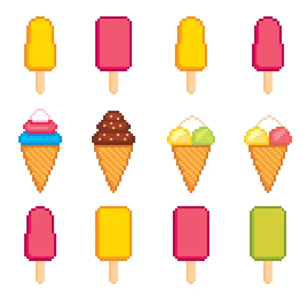 Ice cream pixel Ikonok beállítása — Stock Vector