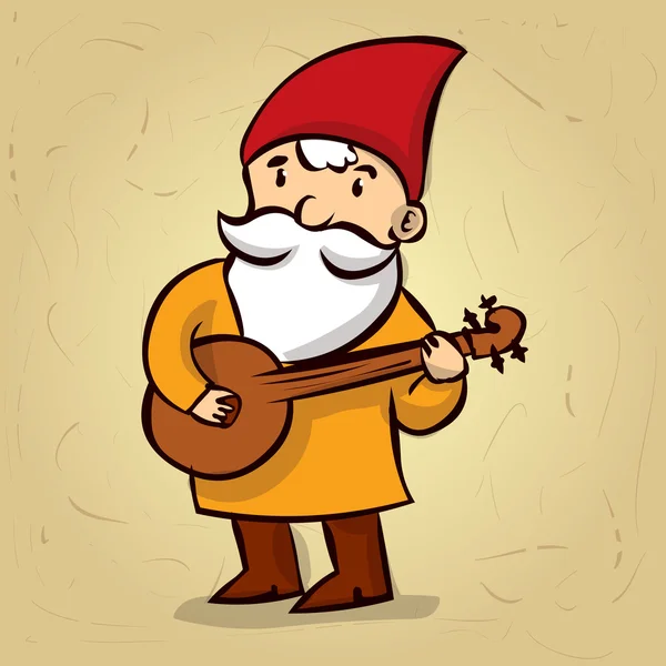 Kézzel rajzolt kert gnome játszik Mandalina. — Stock Vector