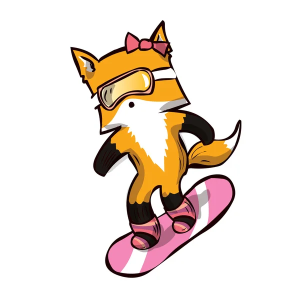 Cute fox snowboarder. — Stock Vector