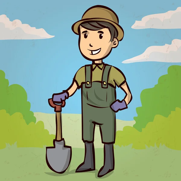 Bir kürek tutan genç bahçıvan. 