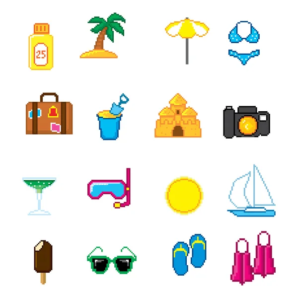 Summer vacation Pixel art — Stock Vector