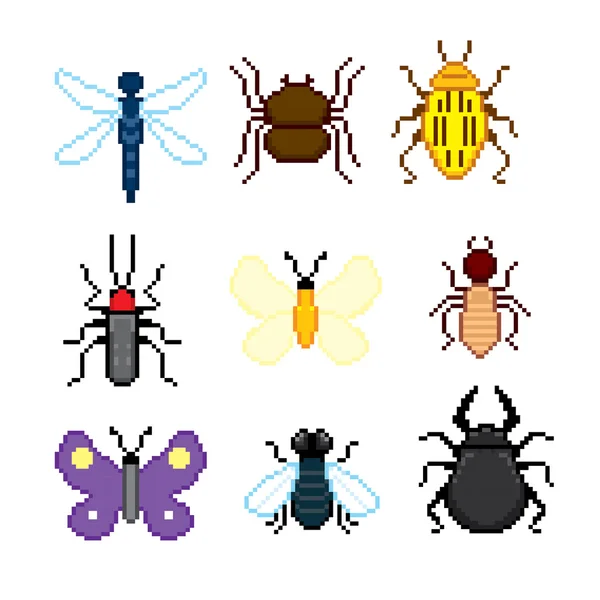 Ensemble d'icônes de pixels d'insectes — Image vectorielle