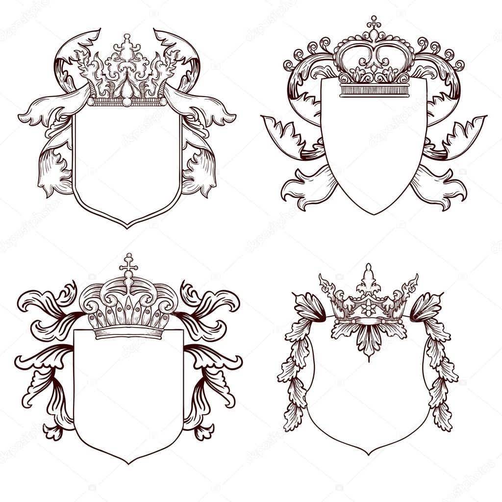 Hand drawn coat of arms set