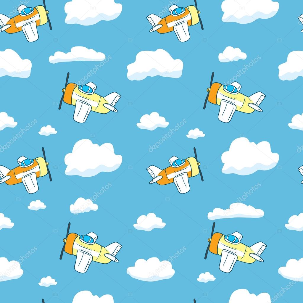 pattern with airplanes and clouds. 