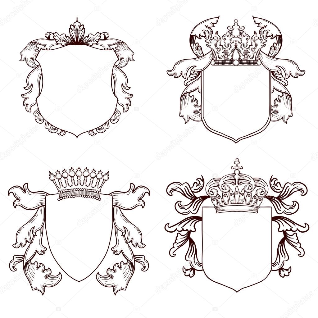 Hand drawn coat of arms set