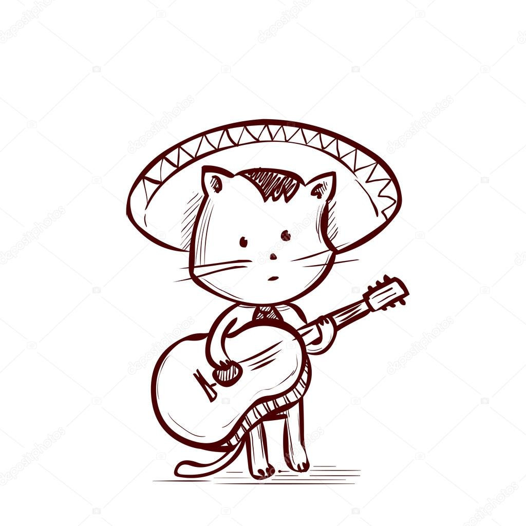 Cat in a sombrero playing music 
