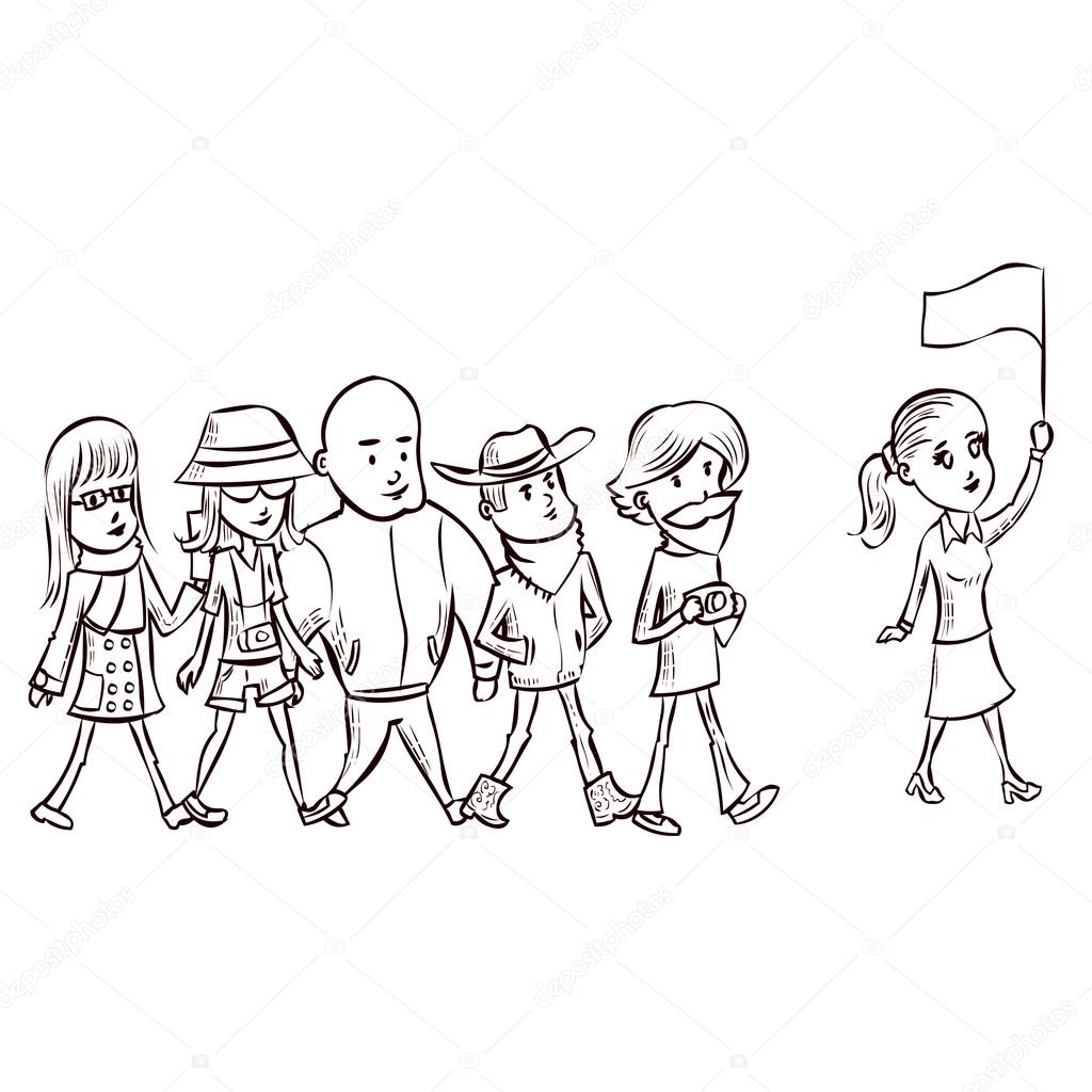 Tour guide with group of tourists Stock Vector Image by ©dergriza #107837410 Tour guide with group of tourists Stock Vector Image by ©dergriza #107837410