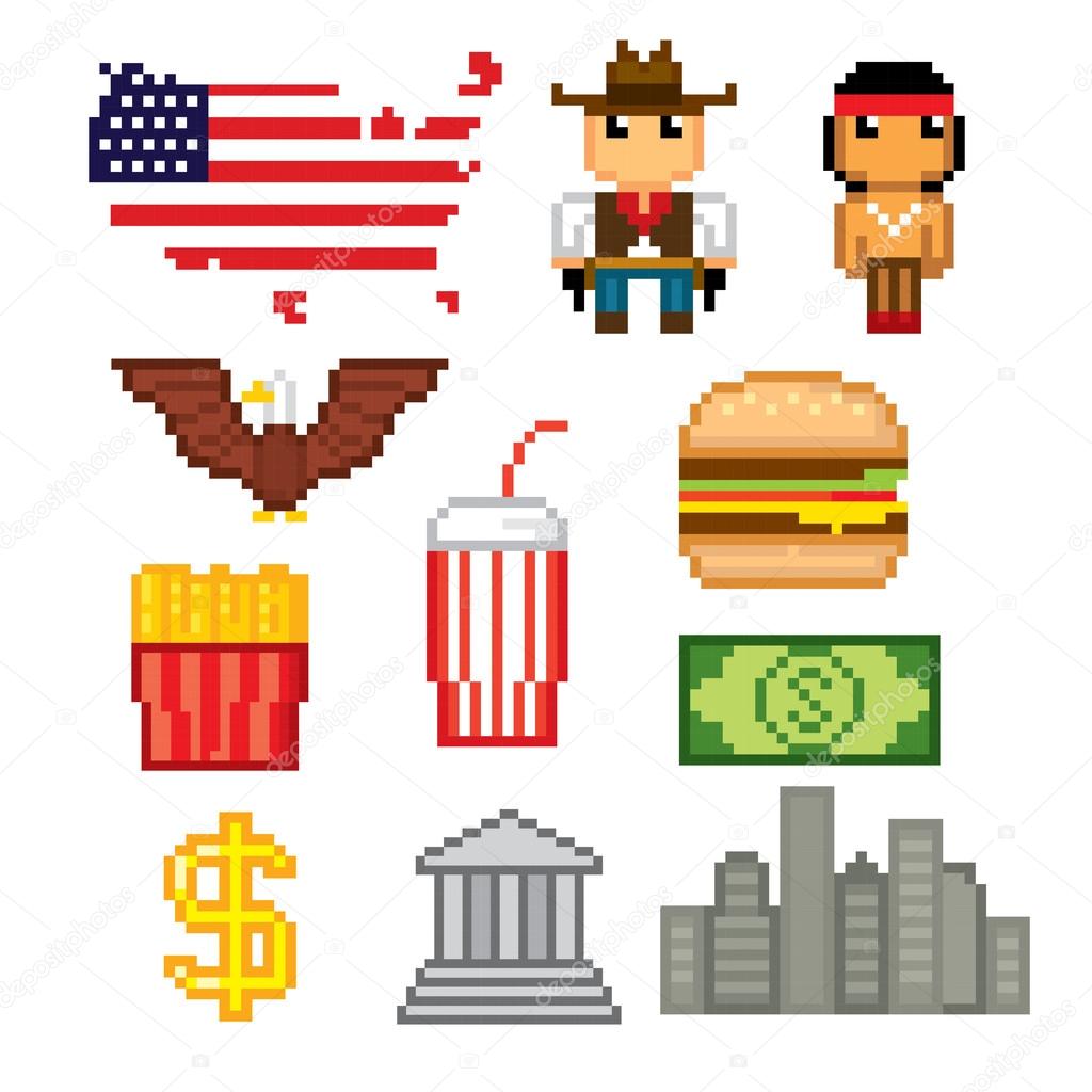 USA culture symbols icons set Stock Vector by ©dergriza 107837512