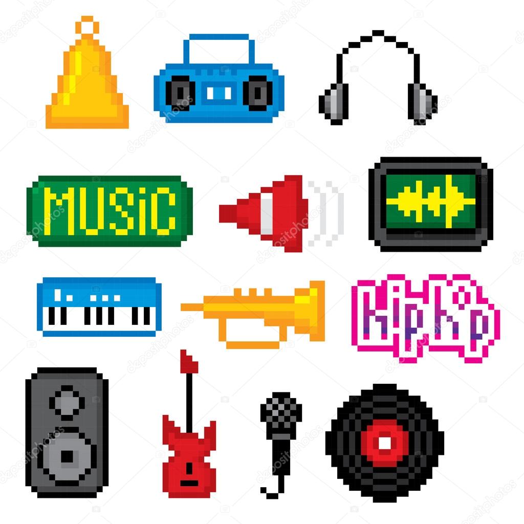 Celular de pixel art com ícone de vetor de ícone de música para