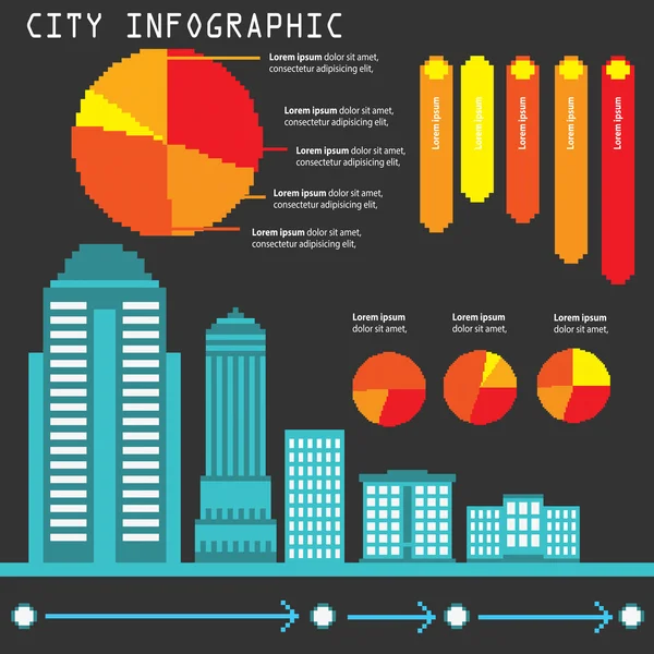 Pixel Stadt Info Grafik Set. — Stockvektor