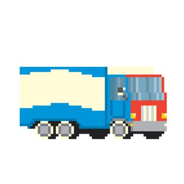 Kamyon. Piksel sanatı. Eski bilgisayar grafikleri. 8 bit video oyunu. Oyun varlıkları 8-bit perisi. 16-bit.