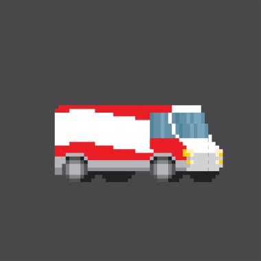 Araba, ticari minibüs. Piksel sanatı. Eski bilgisayar grafikleri. 8 bit video oyunu. Oyun varlıkları 8-bit perisi. 16-bit.