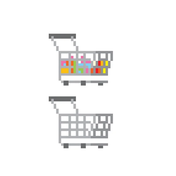 超市里的购物车又空又满 Pixel艺术 旧式计算机图形 8位视频游戏 游戏资产8位精灵 16位 — 图库矢量图片