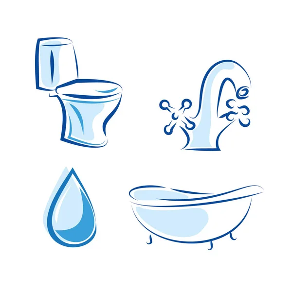 Water Tap Bath Toilet Bowl Water Drop Plumbing Logo Design Stock Illustration