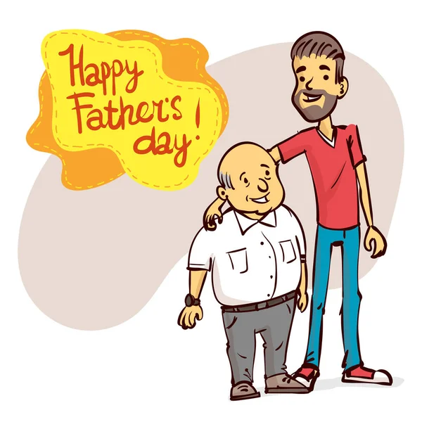 Adult Son Elderly Father Fathers Day Hand Drawn Cartoon Vector — Stock Vector