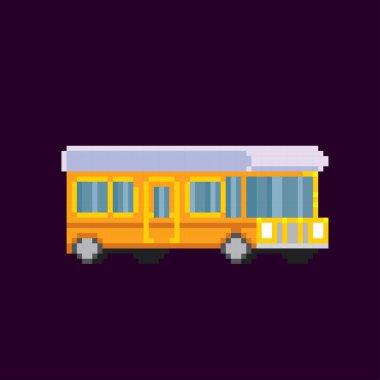 Kamp karavanı aile kamp gezisi. Araç, ulaşım ve yatacak yer, yolculuk karavanı. Piksel sanatı. Eski bilgisayar grafikleri. 8 bit video oyunu. Oyun varlıkları 8-bit perisi. 16-bit.