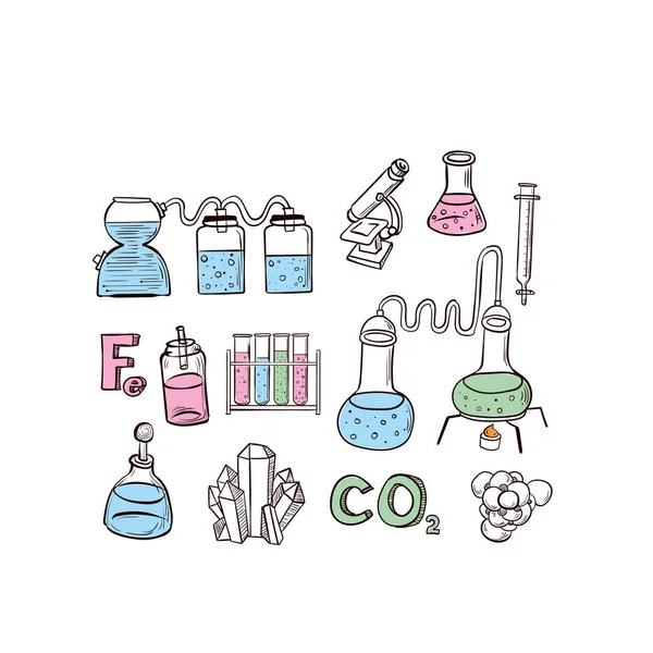 Historia Ciencia Química Dibujada Mano Ilustración Vectorial — Vector de stock