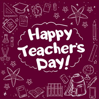 Öğretmenler Günü 'nüz kutlu olsun. Poster, tebrik kartı ya da afiş için el yazısı. Harf karalamaları.